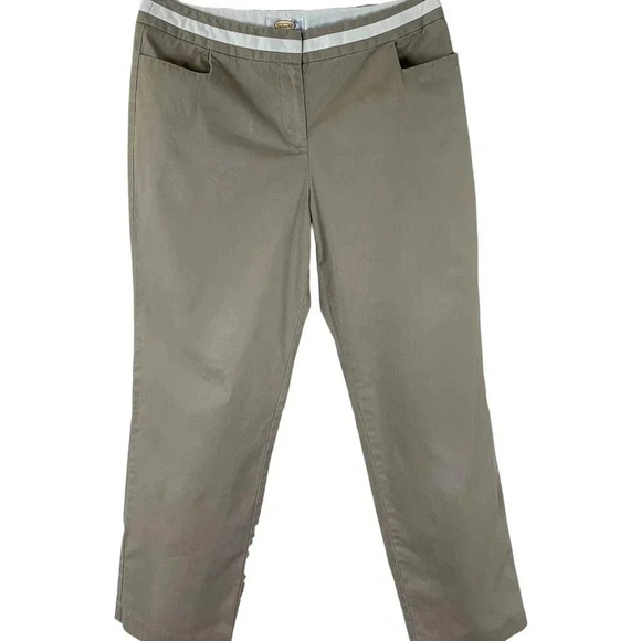 Talbots Pants - Talbots Petite Khaki Contrast Waistband Trouser Pants Women Size 10 Straight Leg